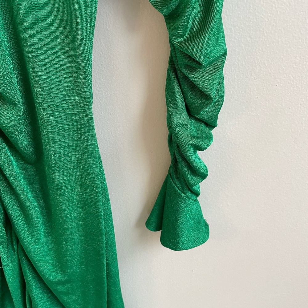 ASOS GREEN LONG RUCHED SLEEVE DRESS ADJUSTABLE RUCHED FRONT RUFFLES BELL CUFFS - Picture 6 of 10